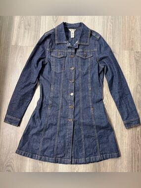 Indigo Rein Dark Wash Denim Jean Shirt Dress Y2K Fit & Flare Long Sleeve Large